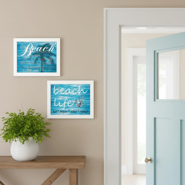 HomeRoots Set of 2 Coastal Rectangle Framed Prints - Ocean-Themed Wall Art for Beachy Home Décor Style 405836