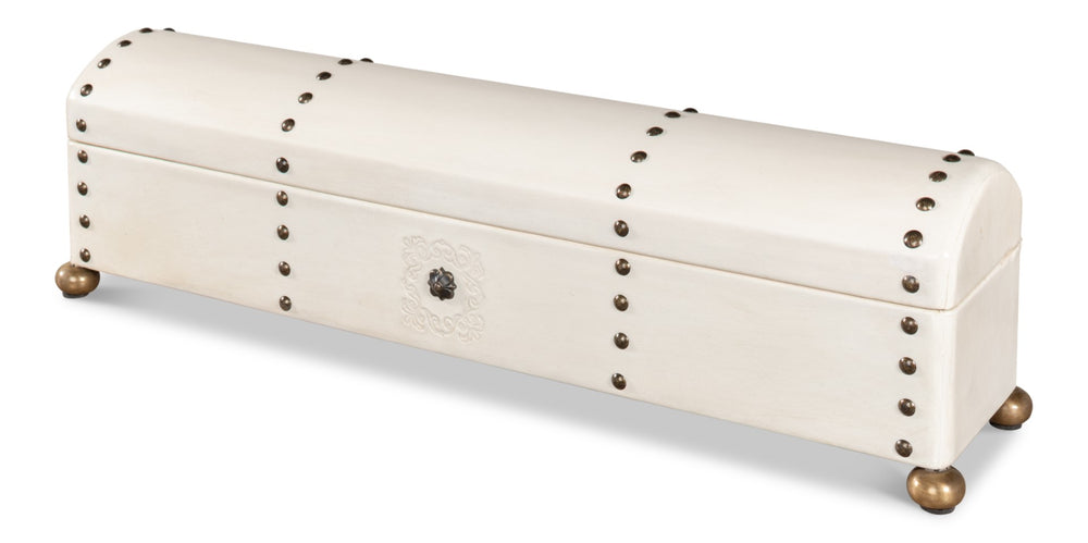 Sarreid Leather Telescope Box - Elegant Design With Printed Paper Interior, Crafted With Wood & Brass Chain Ivory  40584