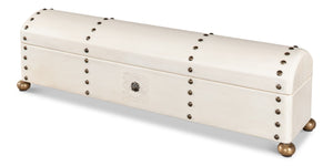 Sarreid Leather Telescope Box - Elegant Design With Printed Paper Interior, Crafted With Wood & Brass Chain Ivory  40584
