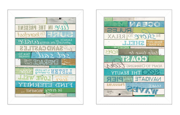 Homeroots Set Of Two Live In The Present 5 White Framed Print Wall Art  Wood Product Paper Print Uv Coating 405841