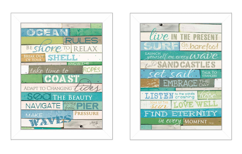 Homeroots Set Of Two Live In The Present 5 White Framed Print Wall Art  Wood Product Paper Print Uv Coating 405841