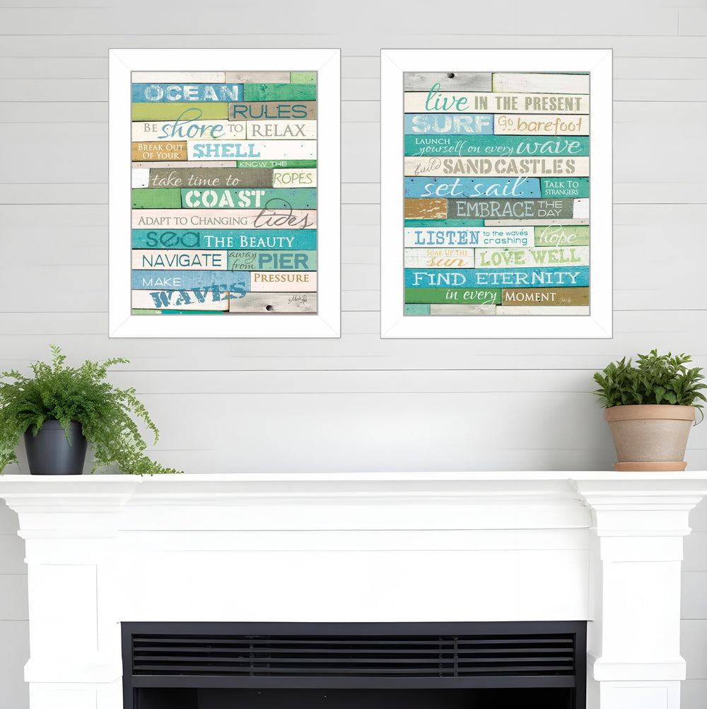 Homeroots Set Of Two Live In The Present 5 White Framed Print Wall Art  Wood Product Paper Print Uv Coating 405841