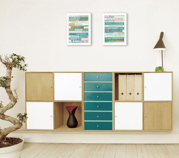 Homeroots Set Of Two Live In The Present White Framed Wall Art Prints - Trendy Home Decor For Modern Spaces  Wood Product Paper Print Uv Coating 405843