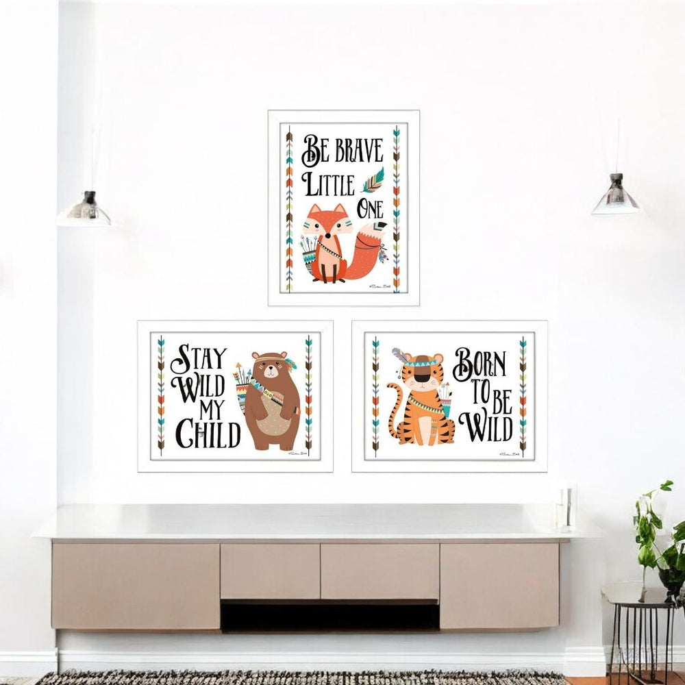 HomeRoots Set of 3 Contemporary Rectangle Wall Art Prints - U.S. States & Territories, Stylish Framed Decor 405847