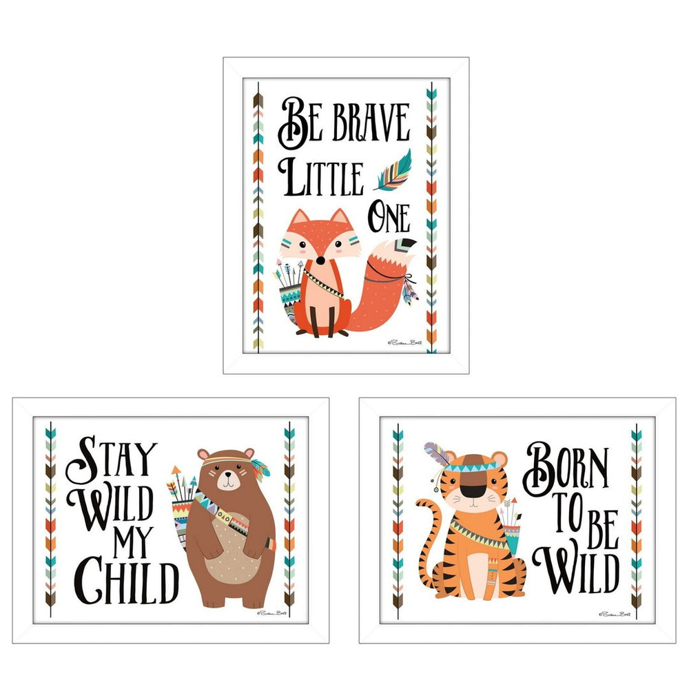 HomeRoots Set of 3 Contemporary Rectangle Wall Art Prints - U.S. States & Territories, Stylish Framed Decor 405847