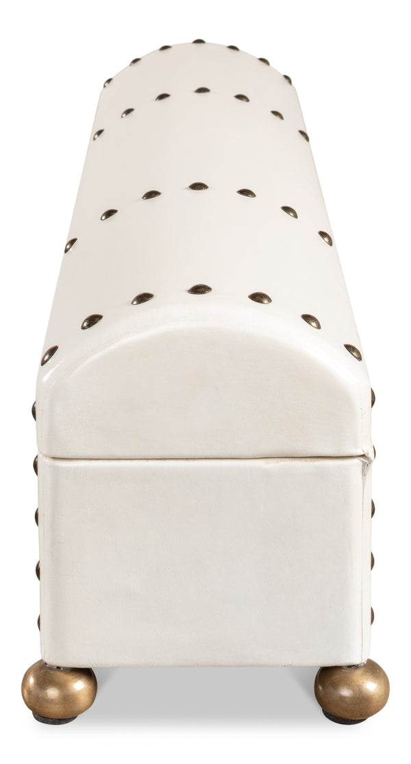 Sarreid Leather Telescope Box - Elegant Design With Printed Paper Interior, Crafted With Wood & Brass Chain Ivory  40584