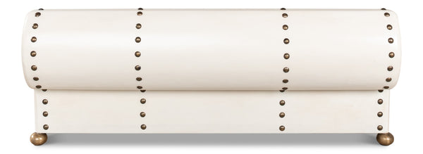 Sarreid Leather Telescope Box - Elegant Design With Printed Paper Interior, Crafted With Wood & Brass Chain Ivory  40584