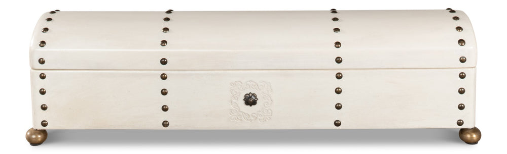 Sarreid Leather Telescope Box - Elegant Design With Printed Paper Interior, Crafted With Wood & Brass Chain Ivory  40584