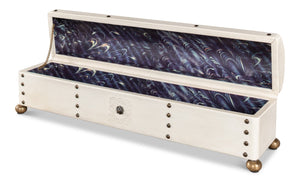 Sarreid Leather Telescope Box - Elegant Design With Printed Paper Interior, Crafted With Wood & Brass Chain Ivory  40584