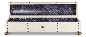 Sarreid Leather Telescope Box - Elegant Design With Printed Paper Interior, Crafted With Wood & Brass Chain Ivory  40584