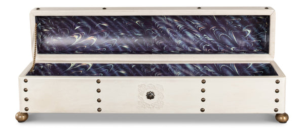 Sarreid Leather Telescope Box - Elegant Design With Printed Paper Interior, Crafted With Wood & Brass Chain Ivory  40584