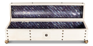 Sarreid Leather Telescope Box - Elegant Design With Printed Paper Interior, Crafted With Wood & Brass Chain Ivory  40584