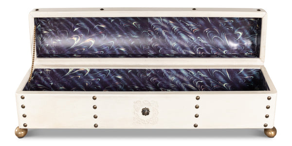 Sarreid Leather Telescope Box - Elegant Design With Printed Paper Interior, Crafted With Wood & Brass Chain Ivory  40584