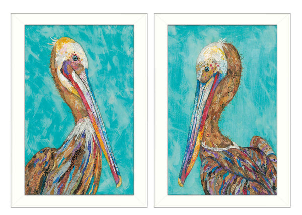 Homeroots Set Of Two Pelicans White Framed Print Wall Art  Wood Product Paper Print Uv Coating 405864