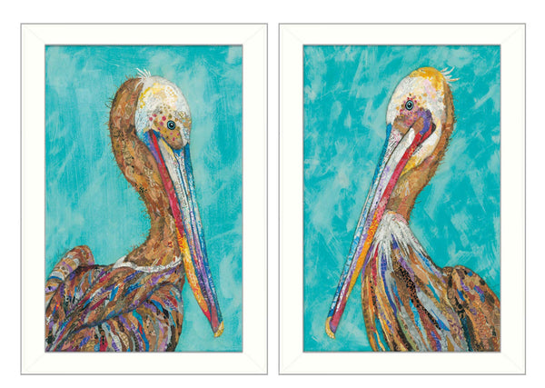Homeroots Set Of Two Pelicans White Framed Print Wall Art  Wood Product Paper Print Uv Coating 405864