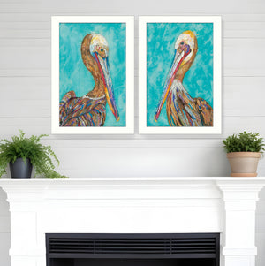 Homeroots Set Of Two Pelicans White Framed Print Wall Art  Wood Product Paper Print Uv Coating 405864