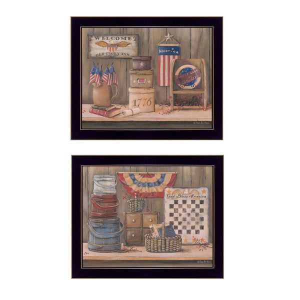 Homeroots Set Of Two Sweet Land Of Liberty 1 Black Framed Print Wall Art  Wood Product Paper Print Uv Coating 405870