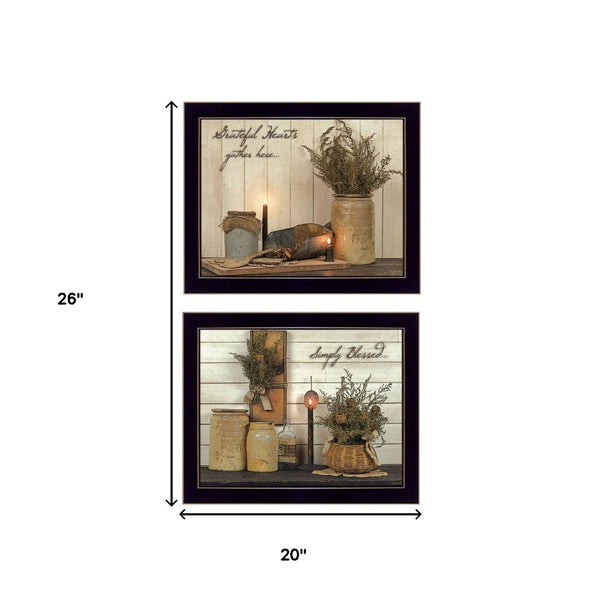 HomeRoots Set Of Two Blessed Gathering Black Framed Prints - Modern Wall Art for Stylish Home Décor Update 405872