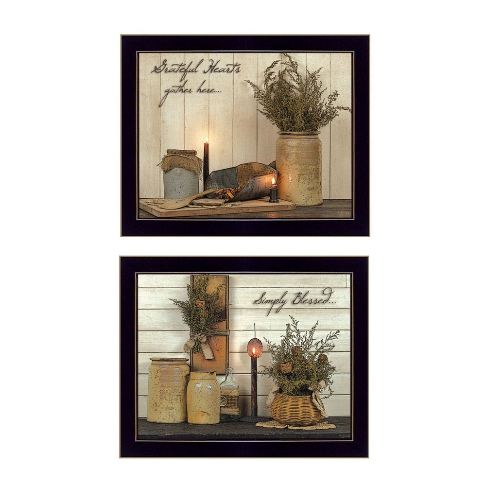 HomeRoots Set Of Two Blessed Gathering Black Framed Prints - Modern Wall Art for Stylish Home Décor Update 405872