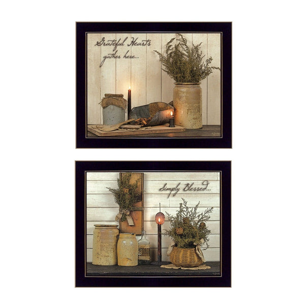 HomeRoots Set Of Two Blessed Gathering Black Framed Prints - Modern Wall Art for Stylish Home Décor Update 405872