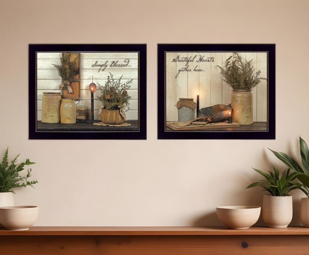HomeRoots Set Of Two Blessed Gathering Black Framed Prints - Modern Wall Art for Stylish Home Décor Update 405872