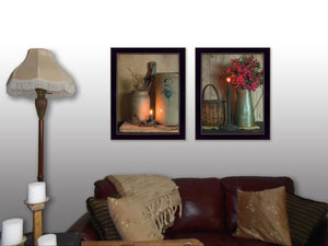 HomeRoots Set of Two Americana Candlelight Prints - Elegant Black Framed Wall Art for Cozy Home Decor 405873