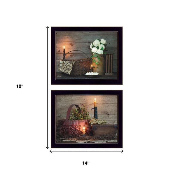 Homeroots Set Of Two Baskets And Flowers Black Framed Print Wall Art  Wood Product Paper Print Uv Coating 405874