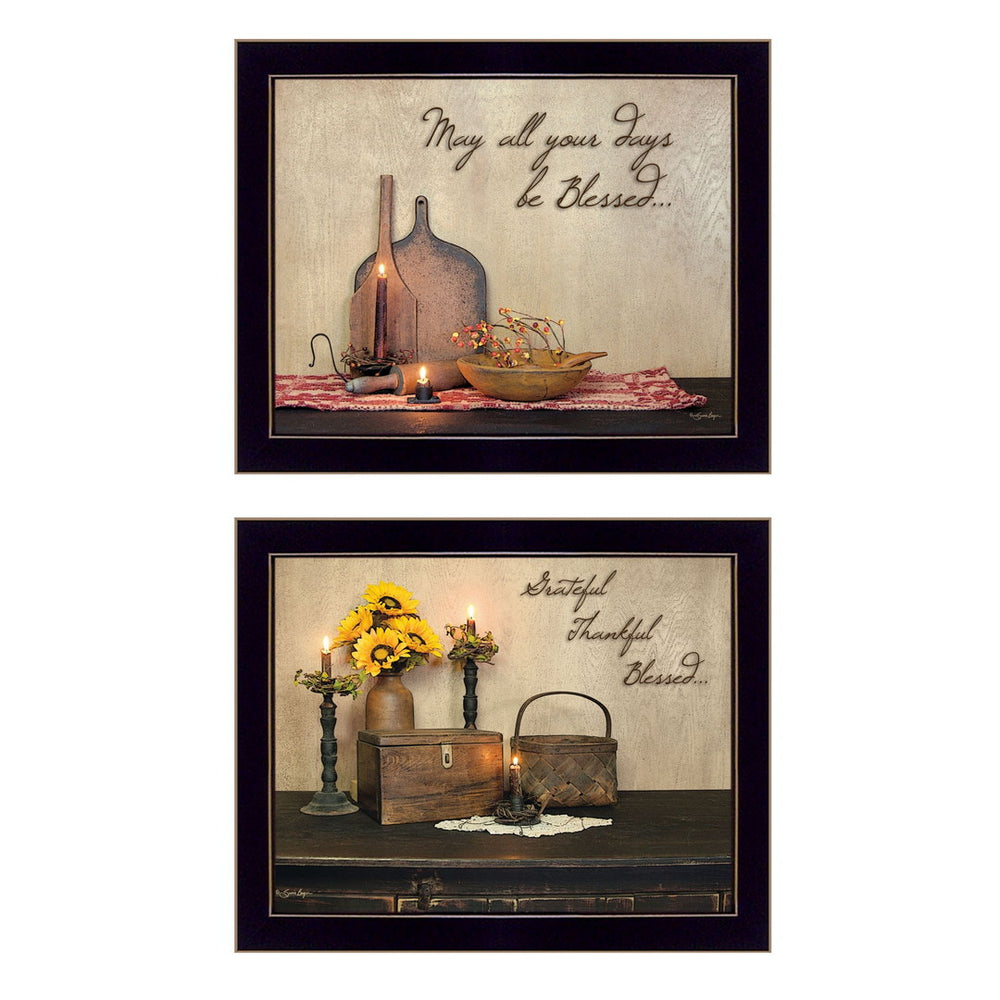 Homeroots Set Of Two Twice Blessed Black Framed Print Wall Art  Wood Product Paper Print Uv Coating 405875