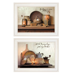 Homeroots Set Of Two By Grace 4 White Framed Print Kitchen Wall Art  Wood Paper And Texture 405876