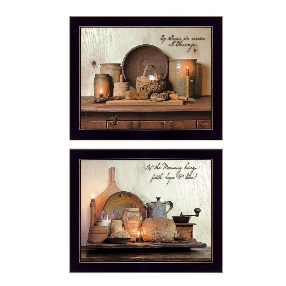 HomeRoots Set of Two Stylish Black Framed Wall Art Prints - Modern Decor for Living Rooms & Offices 405877
