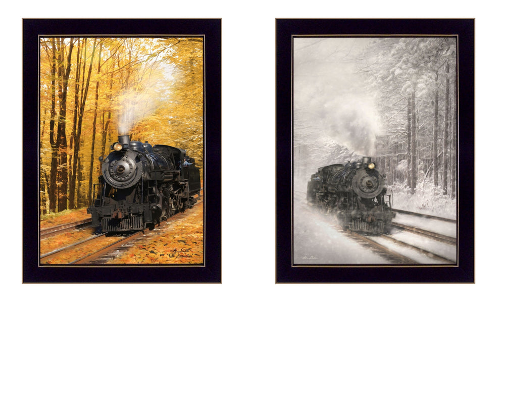 Homeroots Set Of Two Vintage Locomotives Black Framed Print Wall Art  Wood Product Paper Print Uv Coating 405880
