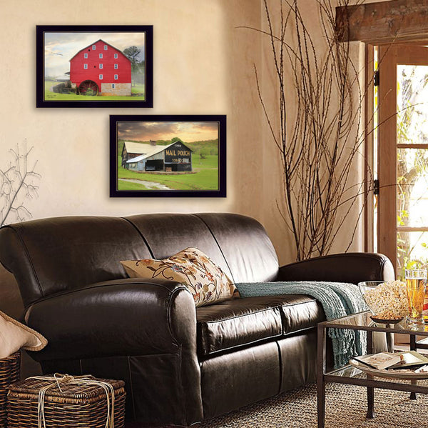 Homeroots Set Of Two Mail Pouch Red Barn And Mill  Black Framed Print Wall Art  Wood Product Paper Print Uv Coating 405884