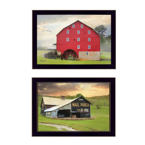 Homeroots Set Of Two Mail Pouch Red Barn And Mill  Black Framed Print Wall Art  Wood Product Paper Print Uv Coating 405884