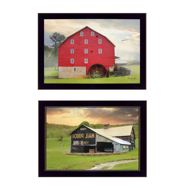 Homeroots Set Of Two Mail Pouch Red Barn And Mill  Black Framed Print Wall Art  Wood Product Paper Print Uv Coating 405884