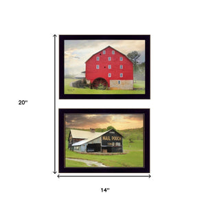 Homeroots Set Of Two Mail Pouch Red Barn And Mill  Black Framed Print Wall Art  Wood Product Paper Print Uv Coating 405884