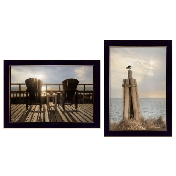 HomeRoots Set of 2 Coastal Framed Art Prints - Ocean-Inspired Block Design for Chic Beach House Décor 405887