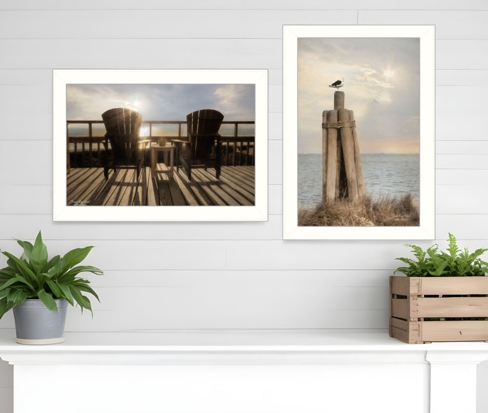 HomeRoots Set of Two Coastal Framed Prints - Contemporary Wall Art for Effortless Home Décor Refresh 405888