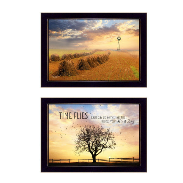 Homeroots Set Of Two Amish Country Black Framed Print Wall Art  Wood Product Paper Print Uv Coating 405889