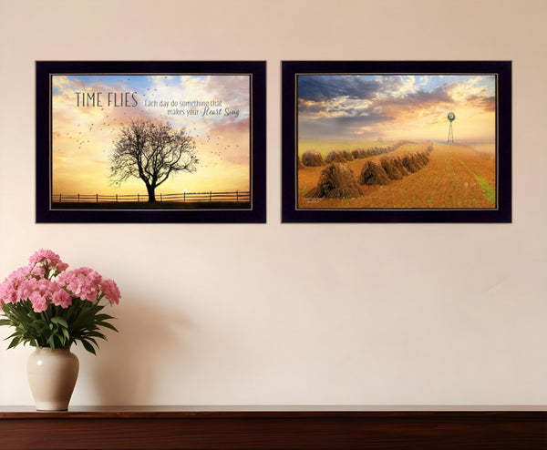 Homeroots Set Of Two Amish Country Black Framed Print Wall Art  Wood Product Paper Print Uv Coating 405889