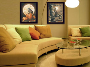 HomeRoots Set of Two Autumn Owl Prints in Sleek Black Frames - Charming Wall Art for Cozy Home Décor 405893