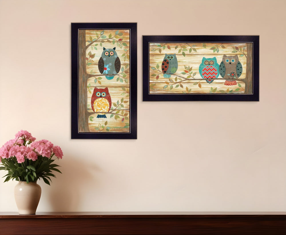 Homeroots Set Of Two The Wise Owls Black Framed Print Wall Art  Wood Product Paper Print Uv Coating 405897