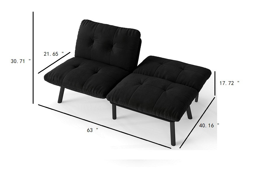 English Elm Black Convertible Folding Modern sofa Bed Velvet Upholstered 3-in-1 Sofa Lounge Bed, Metal Frame, Easy Assembly W570P243377