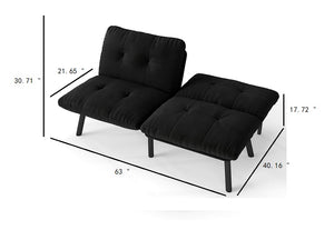 English Elm Black Convertible Folding Modern sofa Bed Velvet Upholstered 3-in-1 Sofa Lounge Bed, Metal Frame, Easy Assembly W570P243377