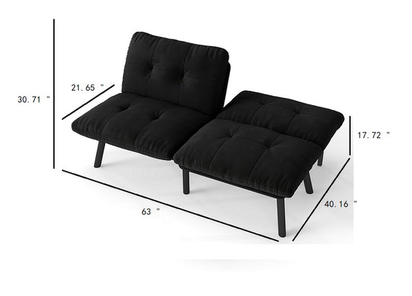 English Elm Black Convertible Folding Modern sofa Bed Velvet Upholstered 3-in-1 Sofa Lounge Bed, Metal Frame, Easy Assembly W570P243377