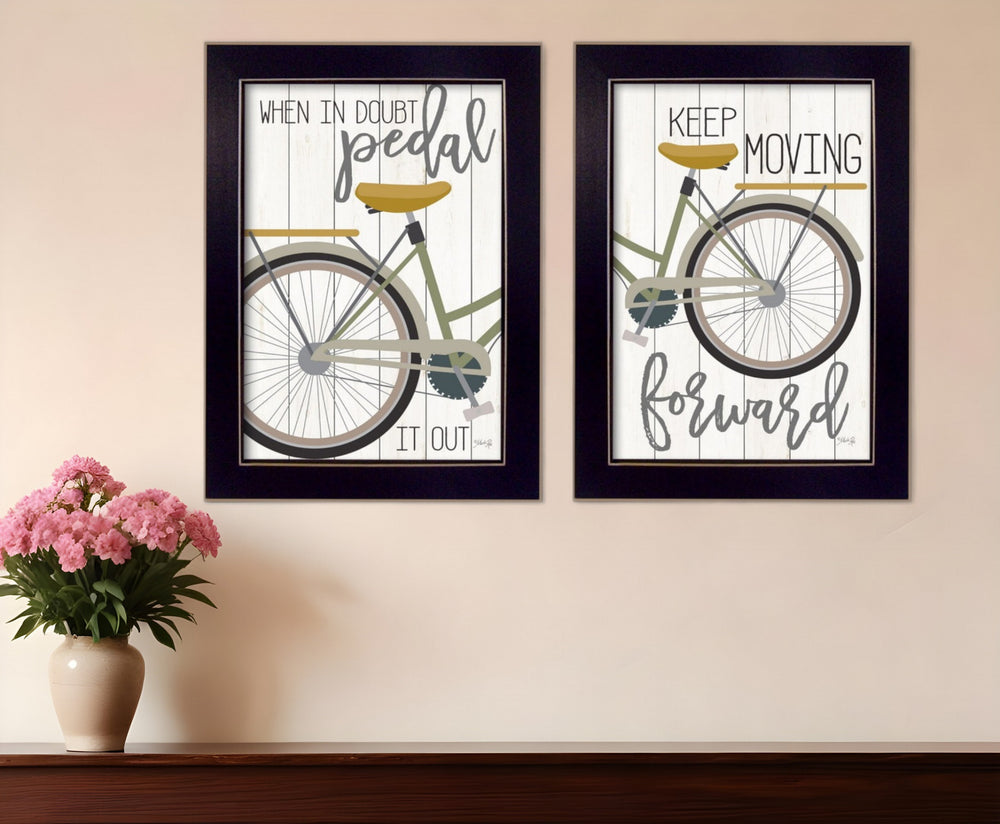 Homeroots Set Of Two Pedal It Out 2 Black Framed Print Wall Art  Wood Paper And Texture 405900