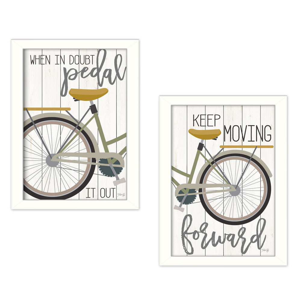 Homeroots Set Of Two Pedal It Out 3 White Framed Print Wall Art White Wood Paper And Texture 405901