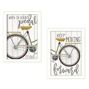 Homeroots Set Of Two Pedal It Out 3 White Framed Print Wall Art White Wood Paper And Texture 405901
