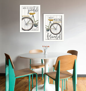Homeroots Set Of Two Pedal It Out 3 White Framed Print Wall Art White Wood Paper And Texture 405901