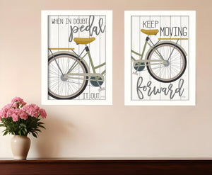 Homeroots Set Of Two Pedal It Out 3 White Framed Print Wall Art White Wood Paper And Texture 405901