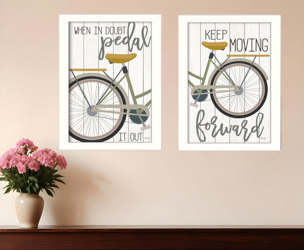 Homeroots Set Of Two Pedal It Out 3 White Framed Print Wall Art White Wood Paper And Texture 405901